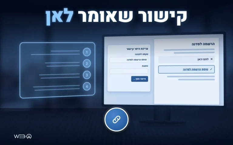 מסך עם עמוד מסמך שבו הקישור לחצו כאן מסומן כשגוי והקישור טופס הרשמה לסדנה מסומן כנכון, לצד חלון עריכת היפר קישור עם כפתור תיאור מסך, המחשה למדריך הנגשת קישורים במסמך וורד